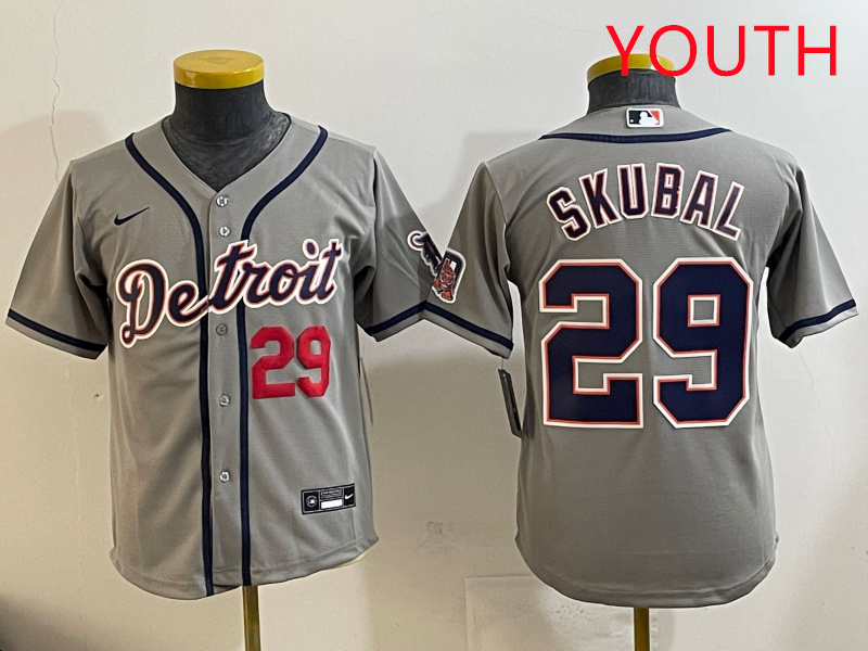 Youth 2025 Detroit Tigers 29 Skubal grey Nike MLB jersey style 2
